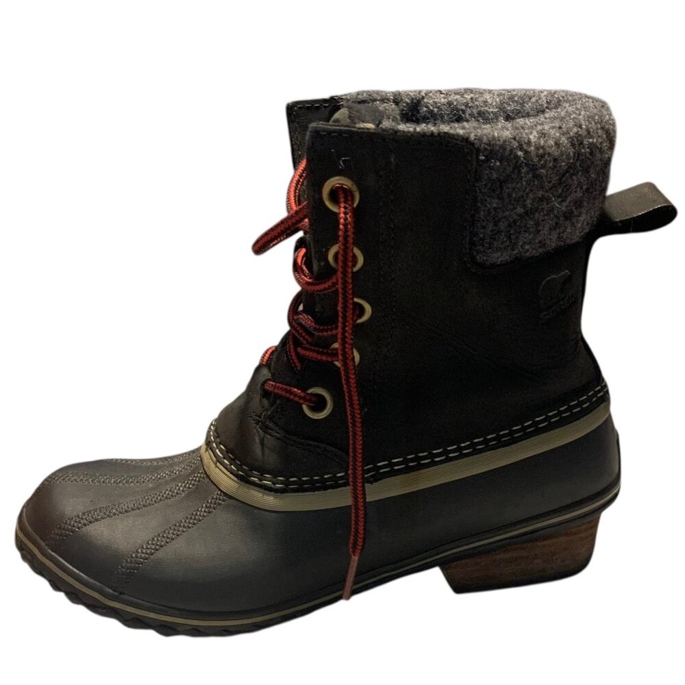 SOREL Gray + Black Slimpack II Waterproof Lace-Up Women's Duck Boots Size 8.5 - Picture 5 of 9